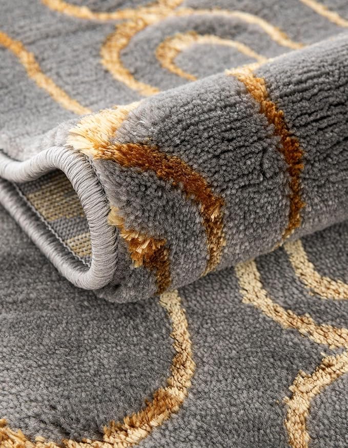 Rugs.com - Vogue Geo Rug – 10' x 13' 1 Gray and Gold Modern Textured Pile Area Rug – Stain Resistant and Easy to Clean, Perfect for Living Rooms, Bedrooms, and Dining Rooms