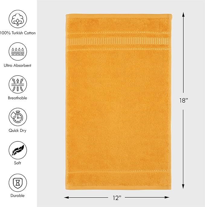 Melissa Linen Luxury Fingertip Towels (4-Pack) – 100% Genuine Turkish Cotton – Highly Absorbent & Soft Small Hand Towels for Bathroom, Face & Gym – 12 x 18 inches, Honey Yellow