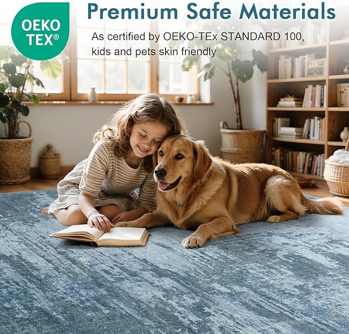 6x9 Ft Area Rugs for Living Room, Soft Non-Slip Washable Rugs Modern Abstract Pattern Carpet for Bedroom Indoor Floor Nursery Home Decor (Blue)