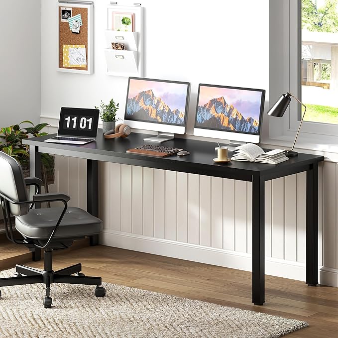 Need 63 Inch Large Computer Desk - Modern Simple Style Home Office Gaming Desk, Basic Writing Table for Study Student, Large Legroom, Black Metal Frame, Black