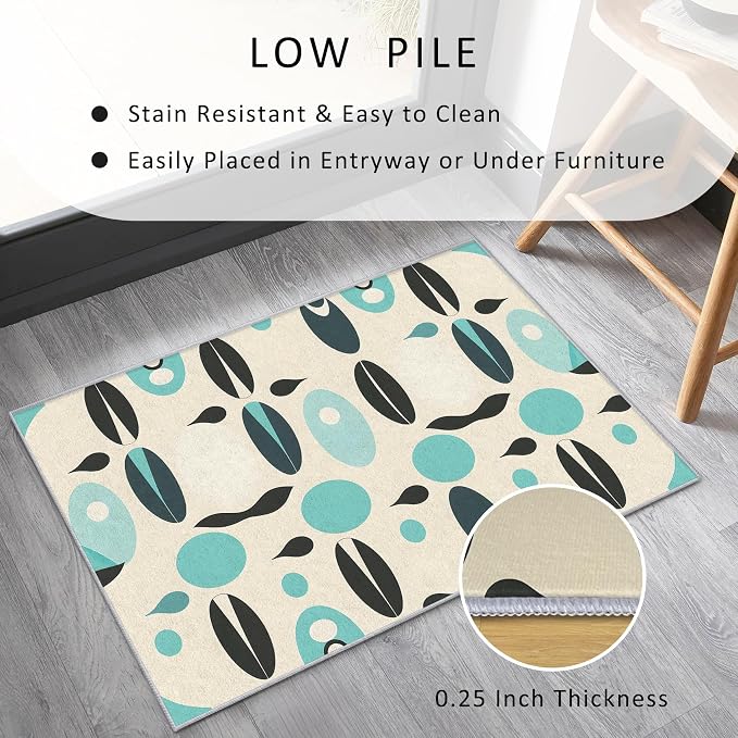Mid Century Modern Rug Square 8x8 Geometric Retro Abstract Pattern Area Rugs for Living Room, Bedroom, Mid Century Modern Home Decor Accessories Indoor Carpet, Non Slip & Machine Washable