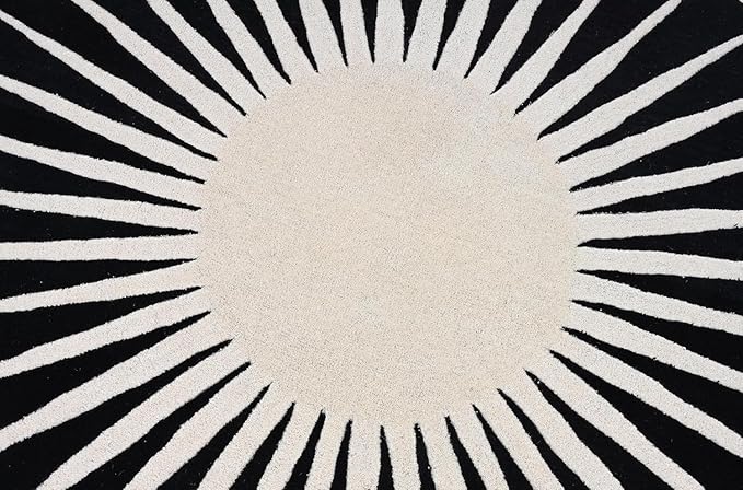 Modern Round Area Rug – Hand-Tufted with 100% NZ Wool, Thick & Soft Circular Carpet for Living Room, Bedroom & Dining Room Decor (Black, 4' Round)