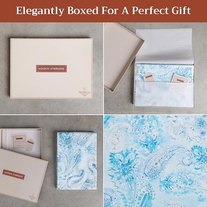 Maison d' Hermine Premium Table Cloth Rectangle Table 100% Combed Cotton 120 x 70 Inches Tablecloth Reusable Decorative for Dining Room, Farmhouse, Home, Party, Festive & Wedding - Paisley Blues