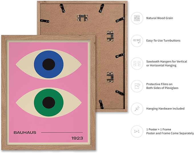 Poster Master Bauhaus Poster - Eyes Print - Abstract Circles ART - Graphic Design ART - Geometric Style - Chic Boho - Mid Century Modern - Living Room or Bedroom Decor - 11x14 Beige Framed