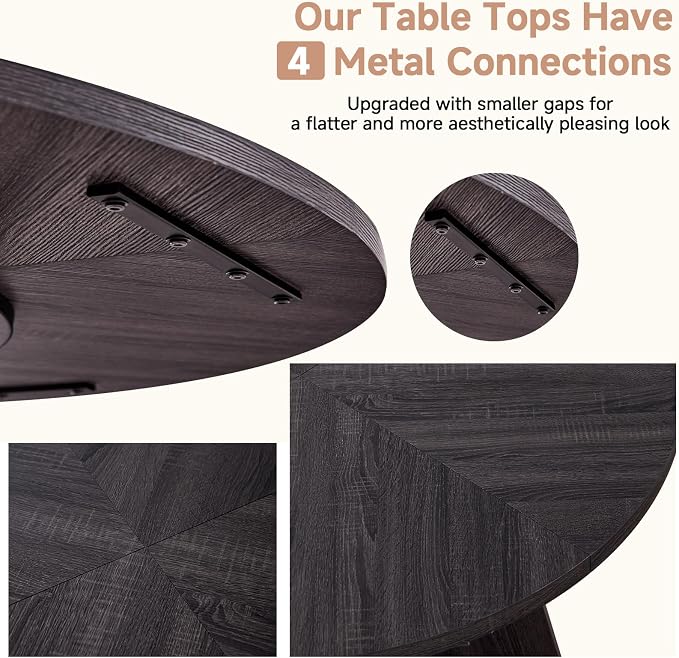 47" Round Dining Table Set for 4 with Chairs Kitchen Table and Chairs Set Mid-Century Modern Chair with Metal Leg for Apartment Living Room(Dark Gray Table with 4 Beige Chairs)