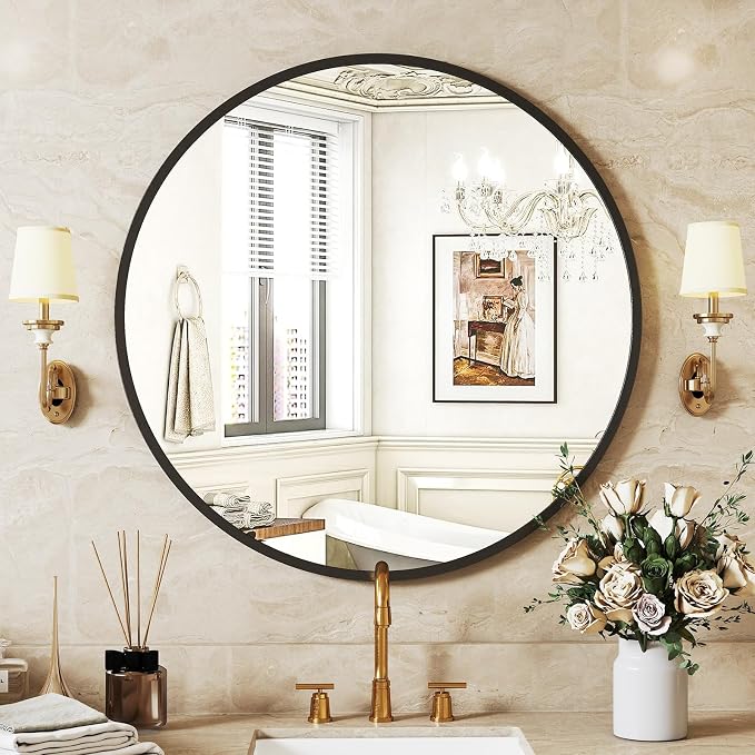 NEWBULIG Round Bathroom Mirror for Over Sink, 20 Inch Wall Mount Vanity Circle Mirror with Matte Metal Framed, Decor for Bathroom, Entryway, Bedroom, Gold
