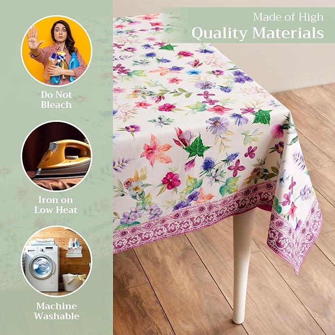 Maison d' Hermine Table Cloth Rectangle Table 100% Cotton 54 x 72 Inches Tablecloth Reusable Decorative for Dining Room Farmhouse Home Valentines Day Decorations Spring Summer - Chardon