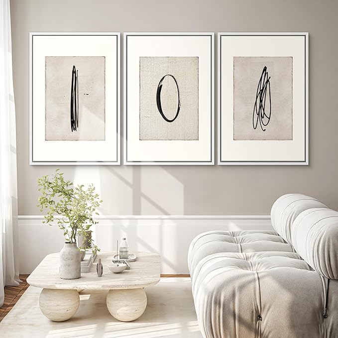SIGNWIN Framed Canvas Print Wall Art Set Mid-Century Modern Paint Strokes Abstract Shapes Illustrations Modern Art Decorative Minimal Multicolor for Living Room, Bedroom, Office - 16"x24"x3 White