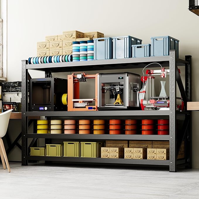6000LBS Storage Shelves,71" W Garage Shelving Heavy Duty,4 Tier Adjustable Metal Shelving Unit,Garage Storage Shelves for Garage,Warehouse,Basement,Pantry,Kitchen,71" W x 70" Hx24 D,Black
