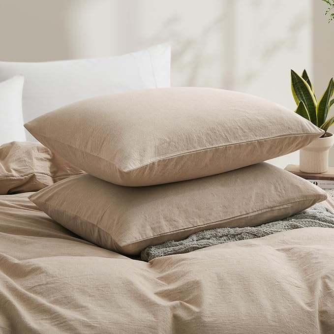 LOVQUE 100% Washed Cotton Duvet Cover Set, Linen Like Natural Bedding Set with Zipper Closure (No Comforter), 104x98 Inches, Cal King, Linen Grey