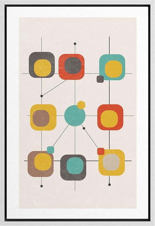 Woodrose Framed Canvas Print Wall Art Geometric Retro Color Block Variety Abstract Shapes Illustrations Modern Minimalist Chic Relax/Calm Multicolor for Living Room, Bedroom, Office - 16"x24" White