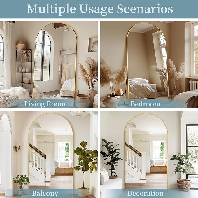Full Length Mirror with Stand, 81"x41" Arched Full Body Mirror, Large Stand Up Mirrors, Aluminum Frame Floor Standing Mirrors, Freestanding Hanging Leaning Mounted for Bedroom Living Room,Gold