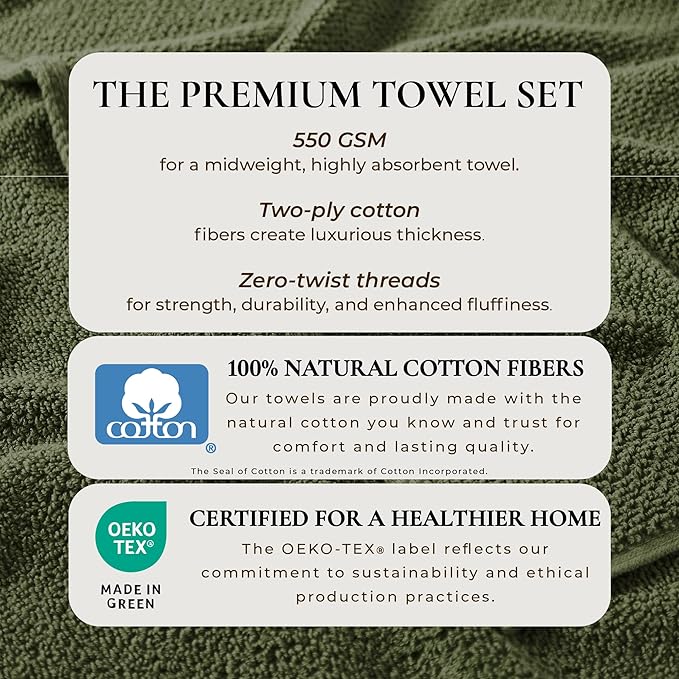Great Bay Home 100% Cotton 4 Pack 54x27 Bath Towel Set - Absorbent, Quick-Drying, Durable Towels for Bathroom Decor - Low-Twist, Two-Ply Fibers (Forest Green)