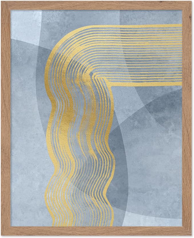 Poster Master Golden Lines Poster - Graphical Illustration Print - Abstract Design - Mid Century Modern Artwork - Visual Art - Chic Boho Artwork - Bedroom Decor - 8x10 Beige Framed