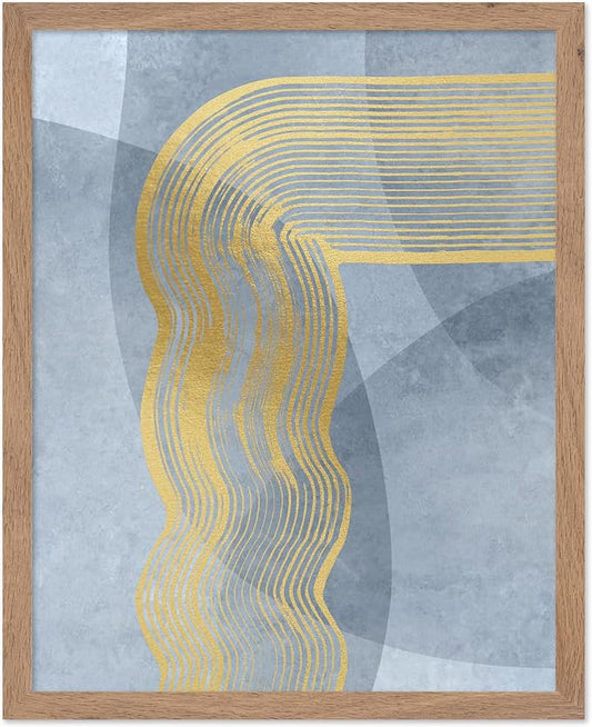 Poster Master Golden Lines Poster - Graphical Illustration Print - Abstract Design - Mid Century Modern Artwork - Visual Art - Chic Boho Artwork - Bedroom Decor - 8x10 Beige Framed