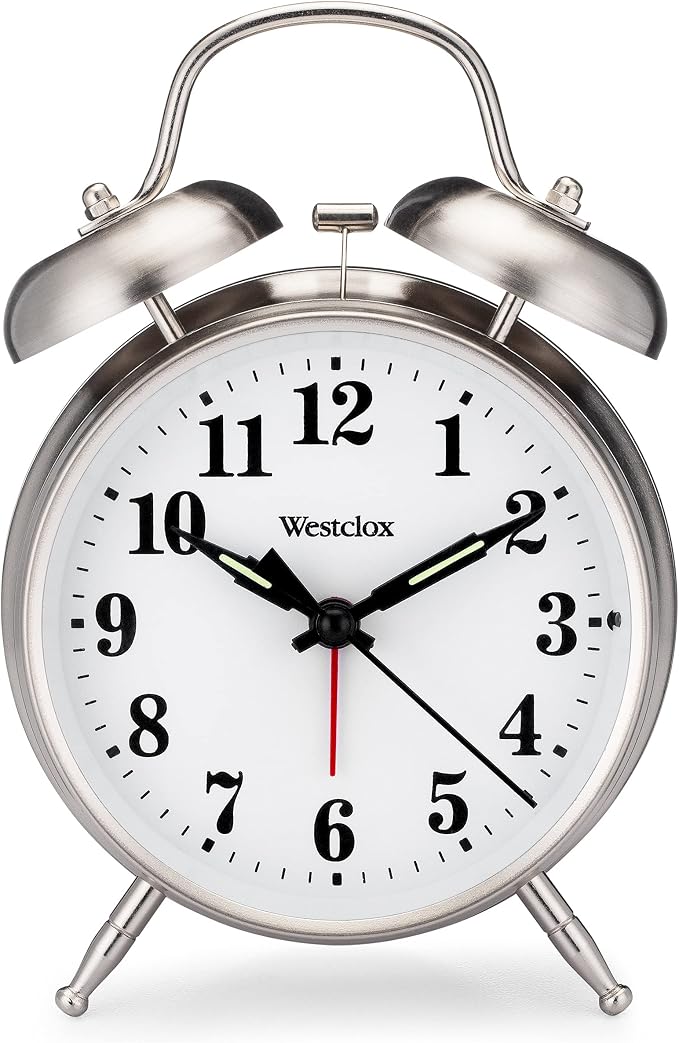 Westclox -Big Ben Twin Bell Alarm Clock | Loud Alarm Clock for Heavy Sleepers | Battery Operated Metal Clock with Backlight for Bedside Table, Bedroom, Kids Room, Desk (Silver, 4")