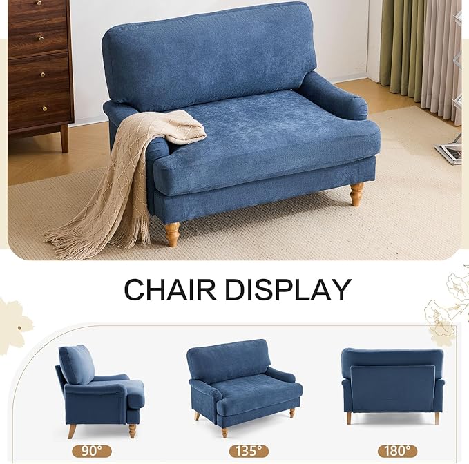 Bezseller Oversized Accent Chair Indoor, 46" W Large Upholstered Single Sofa Chair and Wood Legs, Big Comfy Armchair Leisure Lounge for Living Room, Bedroom, Apartment, Reading Room(Blue)