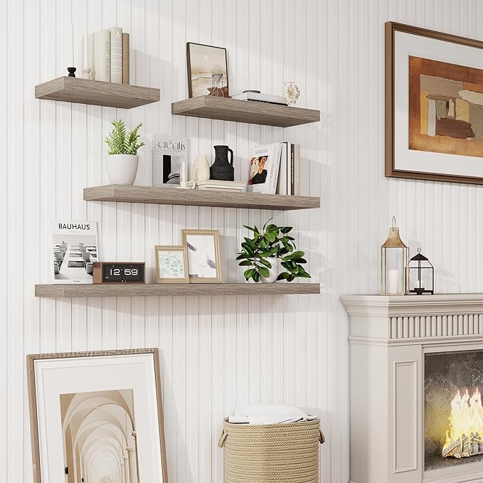 30in Floating Shelves for Wall, 30"W x 9.25"D x 1.25"H, 2 Pack Long Wall Mounted Engineered Wood Shelves with Invisible Brackets for Living Room, Bedroom, Bathroom, Kitchen Decor and Storage, Grey