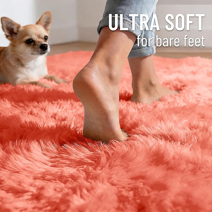 OLANLY 2x6 Machine Washable Runner Rugs for Hallway, Soft Fluffy Shaggy Bedside Rugs for Bedroom, Living Room, Indoor Floor Carpet for Kids Girls and Boys, Home Decor Aesthetic, Coral Red