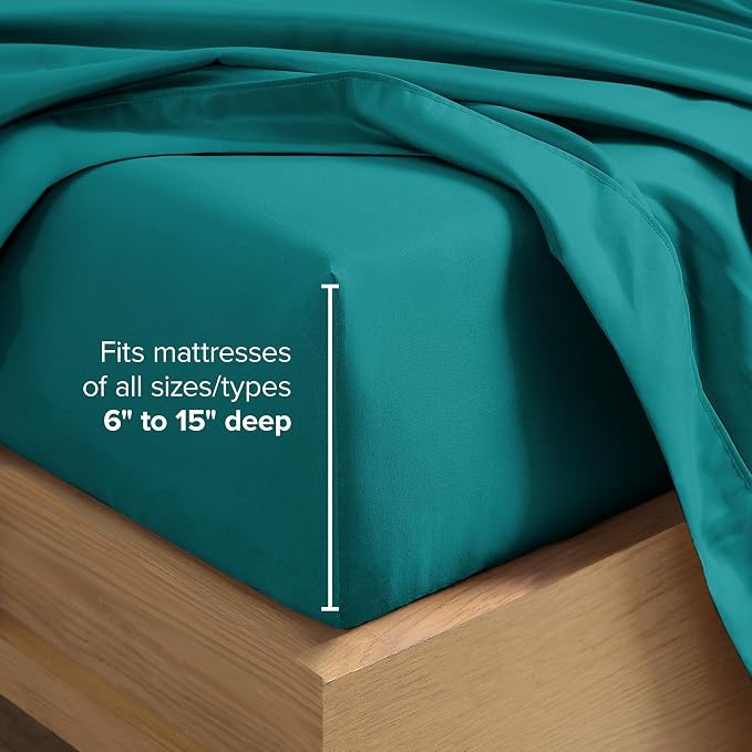 Bare Home Split King Sheet Set - 1800 Ultra-Soft Microfiber Bed Sheets - Double Brushed - Deep Pockets - Easy Fit - 5 Piece Set - Bedding Sheets & Pillowcases (Split King, Emerald)