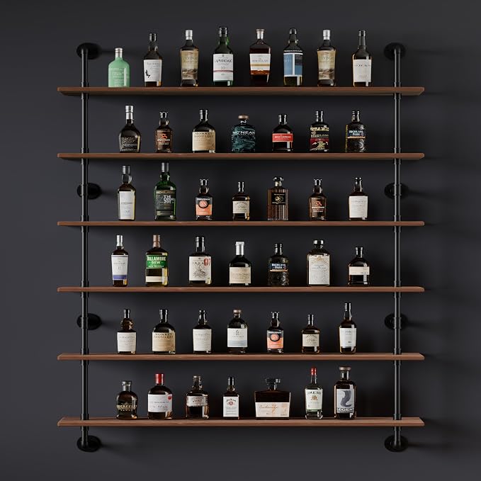 HDDFER 48 InchPipe Bookshelf Floating Shelves for Wall Shelves Bookshelf Industrial Pipe Shelving Shelves Real Wood Planks Rustic Hanging Shelves Farmhouse Kitchen Bar Shelving