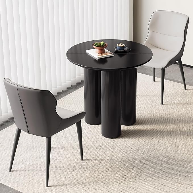 30" Round Dining Table for 2 Person, Circular Black Kitchen Table, Modern Dining Room Table for Kitchen, Living Room, Bar, Small Apartment Space Saving, Table Only