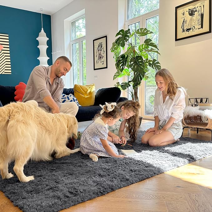 OLANLY 3x6 Machine Washable Runner Rugs for Hallway, Soft Fluffy Shaggy Bedside Rugs for Bedroom, Living Room, Indoor Floor Carpet for Kids Girls and Boys, Nursery Rooms, Home Decor Aesthetic, Grey