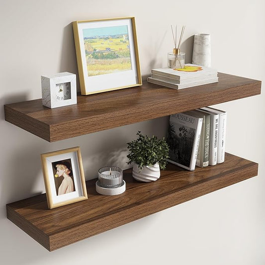 Dreamland 36 Inch Floating Shelves for Wall,8 Inch Deep Floating Shelves,36" W x 8" D Wall Shelves for Bedroom,Living Room,Kitchen,Bathroom,Walnut,Set of 2
