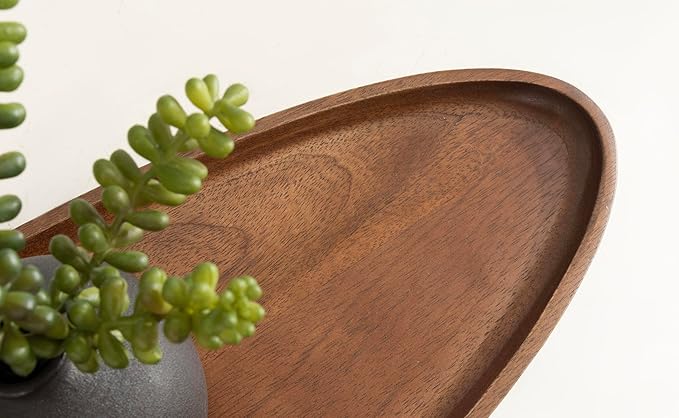 Kate and Laurel Tomaz Modern Decorative Mango Wood Oval Footed Tray, 23 x 7, Walnut Brown and Black, Transitional Food-Safe Wooden Coffee Table Tray with Elevated Design and Unique Oval Shape
