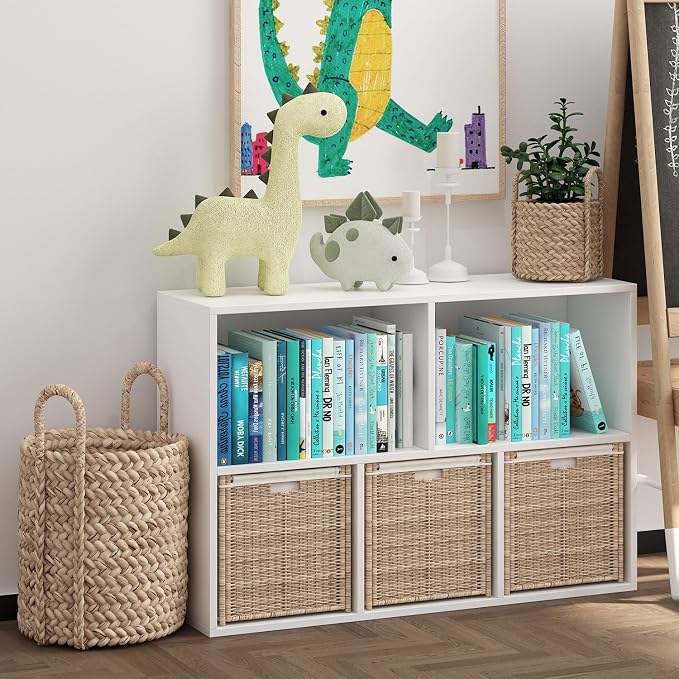 Wooden 5 Cube Storage Organizer with Closed Back Panel,White Cube Shelf Heavy Duty Cubby Storage Organizers with Compartments for Living,Display Shelf,Bookshelf,Storage Furniture