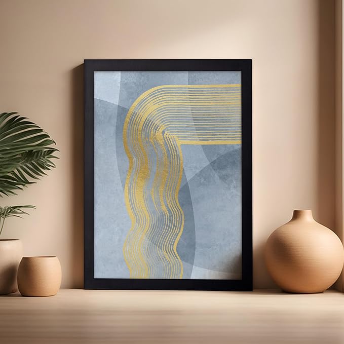 Poster Master Golden Lines Poster - Graphical Illustration Print - Abstract Design - Mid Century Modern Artwork - Visual Art - Chic Boho Artwork - Bedroom Decor - 16x20 Black Framed