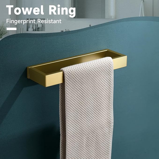 TNOMS Brushed Gold 5-Pieces Bathroom Hardware Set Towel Bar Set,Stainless Steel Bathroom Hardware 23.6 Inch Towel Bar Towel Holder Set Wall-Mounted