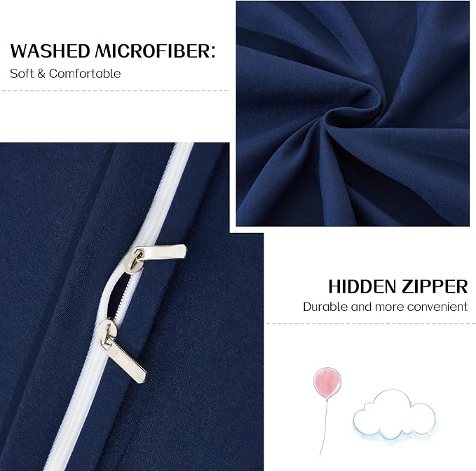 Dreaming Wapiti Duvet Cover Queen,Washed Microfiber Navy Blue Queen Size Duvet Cover Set,Solid Color - Soft and Breathable with Zipper Closure & Corner Ties (Navy Blue, Queen)