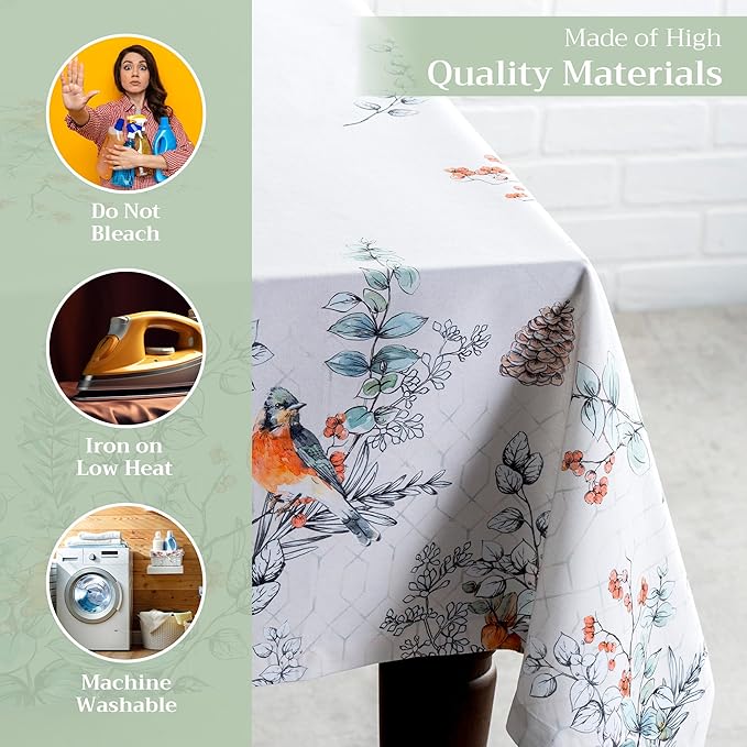 Maison d' Hermine Table Cloth Rectangle Table 100% Cotton 60 x 90 Inches Fall Tablecloth Reusable Everyday Use for Thanksgiving Christmas Decorations Dining Farmhouse Party (Whitish Shabby Chique)