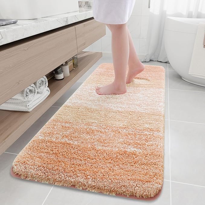 Arotive Microfiber Bathroom Rugs, Shaggy Soft and Absorbent Bath Rug, Non-Slip, Thick Plush Machine Washable Dry Bath Mats for Bathroom, Tub and Shower, 70x24, Peach, Rectangular