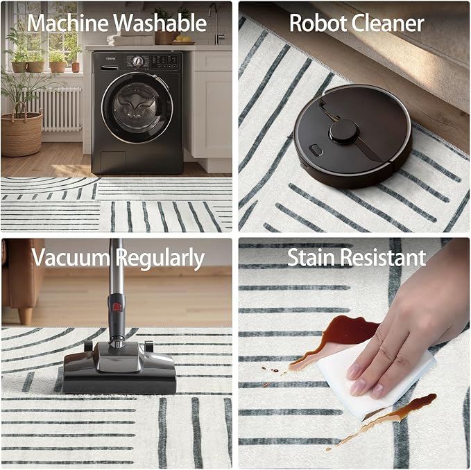 DCX Abstract Machine Washable 5x7 Rug, Gray Modern Accent Rug for Living Room, Soft Low Pile Non Slip Carpet, Kid & Pet Friendly Stain Resistant Rug for Bedroom Dining Room Office