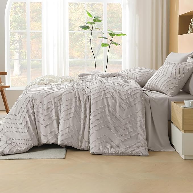 Litanika Linen Queen Size Comforter Set with Sheets - 7 Pieces Bed in a Bag Queen Boho Tufted Complete Bedding Sets with Comforter, Sheets, Pillowcases & Shams
