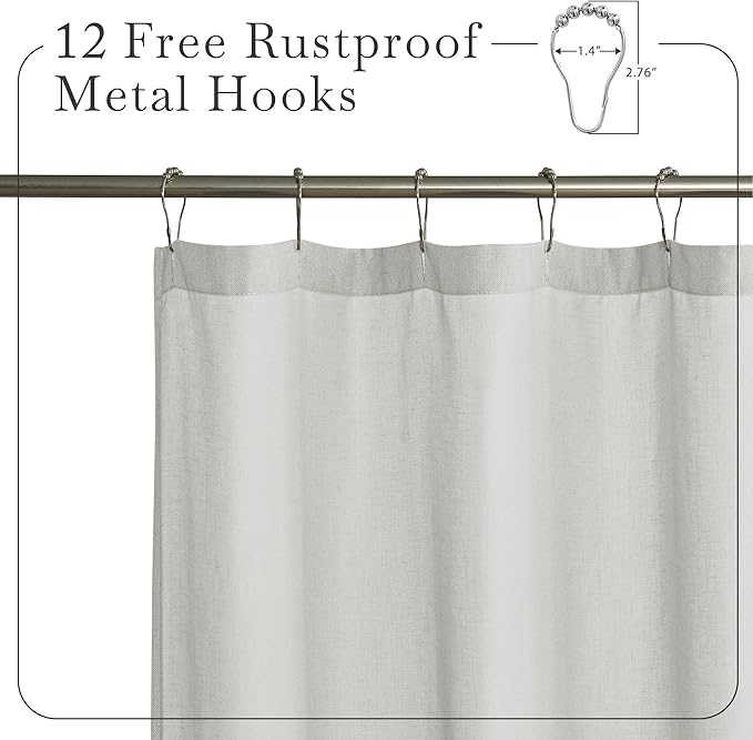 KGORGE Semi Sheer Shower Curtain for Bathroom - Linen Blend Fabric Lightweight Waterproof Privacy Assured Button Hole Shower Curtains for Bathtub, Grey, 72 x 78 inches Long, Hooks Included