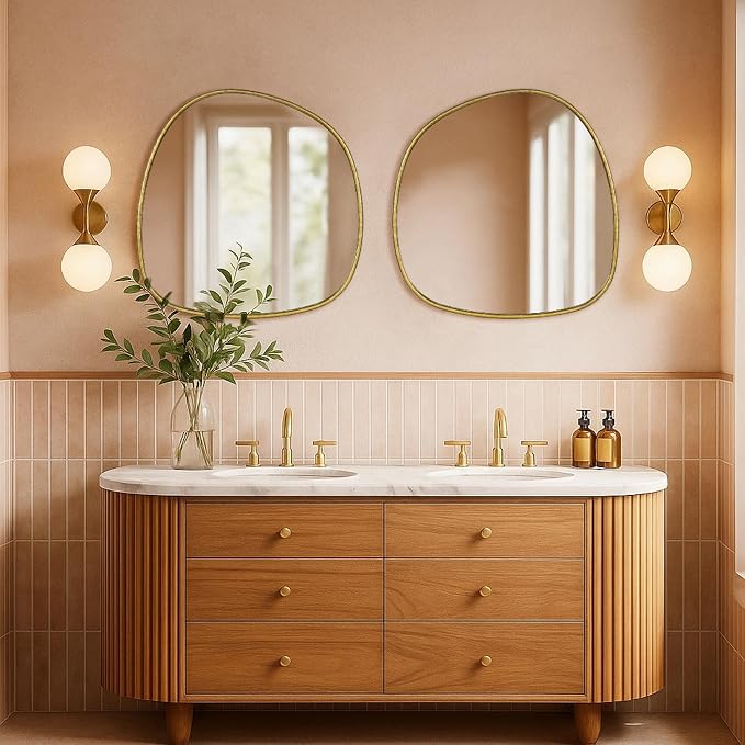 TEHOME Asymmetrical Irregular Shaped Antiqued Gold Foil Asymmetrical Accent Mirror Irregular Bathroom Wall Mirror