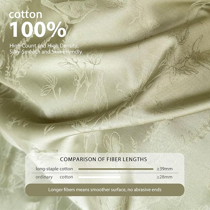 100% Cotton Duvet Cover Queen Size, Soft Luxury Green Duvet Cover Set for All-Season, Botanical Floral Bird Pattern - 1 Duvet Cover 90x90 Inches with Zipper Closure and 2 Pillowcases