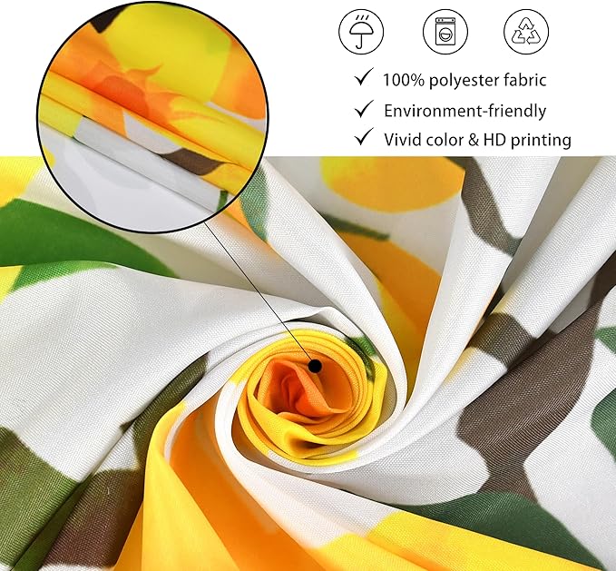 Yellow Floral Shower Curtain, Spring Flower Blossom Plant Botanical Waterproof Machine Washable with Hooks for Bathroom Bathtub 72x72