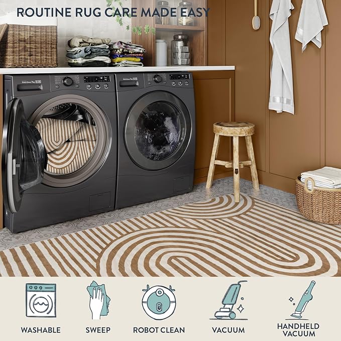Lahome Abstract Area Rugs 5x7,Soft Living Room Rug Nursery Bedroom Rugs,Rainbow Colorful Playroom Rug Ultra-Thin Stain Resistance Throw Large Carpet for Kids Classroom Dorm Alba (5'X7',Khaki/Orange)