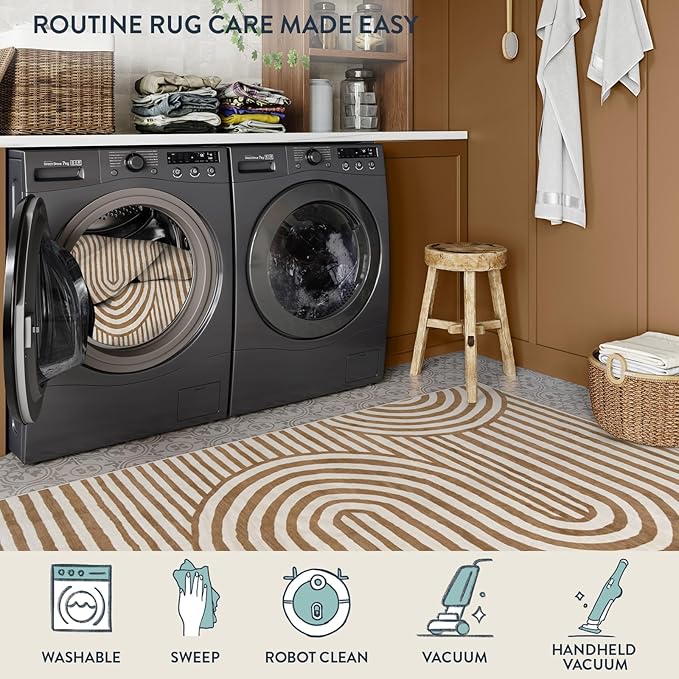 Lahome Modern Washable Rugs 8x10,Machine Washable Bedroom Rug Kids Rugs for Playroom Non Slip Soft, Play Room Backing Accent Ultra-Thin Carpet for Nursery Dining Room Classroom Alba（8'X10',Khaki