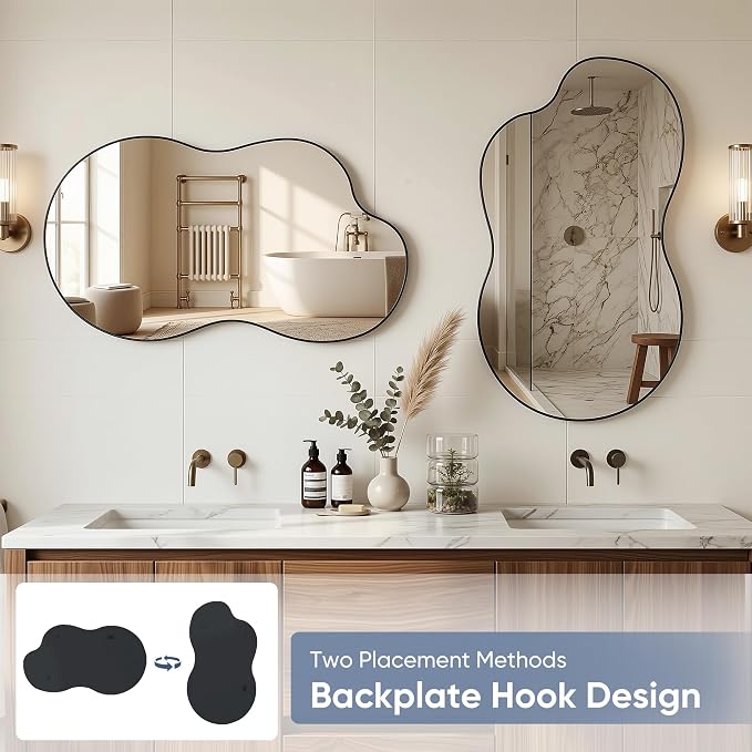 Irregular Wall Mirror, 28"x55" Asymmetrical Mirror with Metal Frame, Modern Unique Decorative Mirrors for Bathroom, Wall Decor, Entryway, Living Room, Black