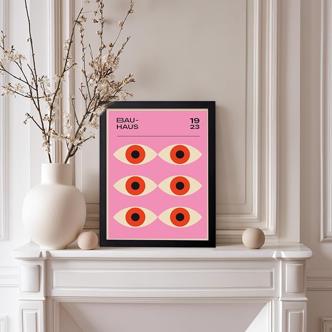 Poster Master Bauhaus Poster - Lavender Evil Eye Print - Geometric Art - Chic Boho Art - Mid Century Modern Art - Contemporary Art - Great Living Room or Bedroom Wall Decor - 8x10 Black Framed