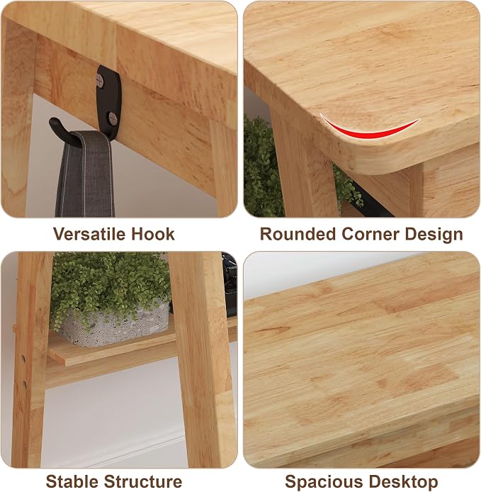 Solid Wood Desk with Drawers - 47.2 Inch Writing Desk with Drawers & Storage Shelf, Simple Modern Study Table, Home Office Computer Desks for Bedroom & Home, Natural Boho Desks