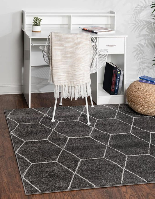 Unique Loom Trellis Frieze Collection Area Rug - Geometric (3' Square, Dark Gray/ Ivory)