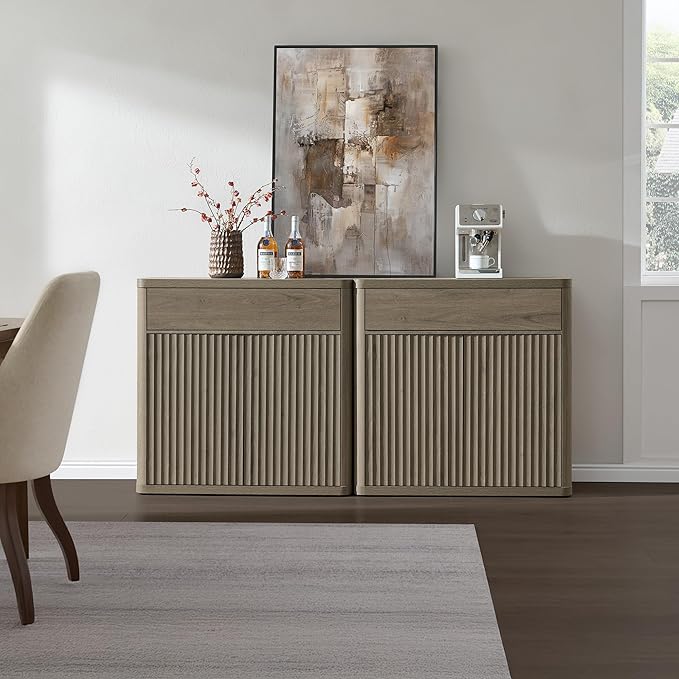 SICOTAS Buffet Cabinet with Storage - Accent Fluted Storage Cabinet with 2 Doors & 1 Drawer 34.6" Wide Modern Sideboard Credenza Large Buffet Table for Living Room Kitchen Dining Room Entryway Office