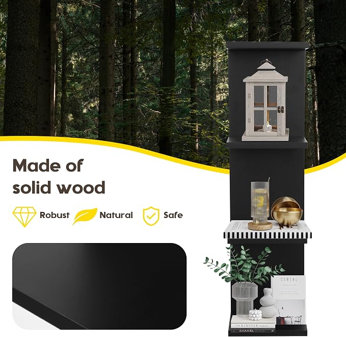 4 Tier Wall Shelf Unit,Vertical Column Floating Storage Home Decor Organizer,Black Lack Wall Shelf for for Bedroom,Living Room,Office Decor(1 Pack)