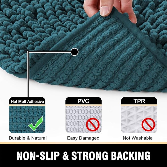 H.VERSAILTEX Toilet Mat U Shaped Bathroom Rugs Bath Mats for Bathroom Non Slip Luxury Chenille Bath Mat U Shape 20x24 Extra Soft and Absorbent Shaggy Rugs Washable Dry Fast - Dark Teal